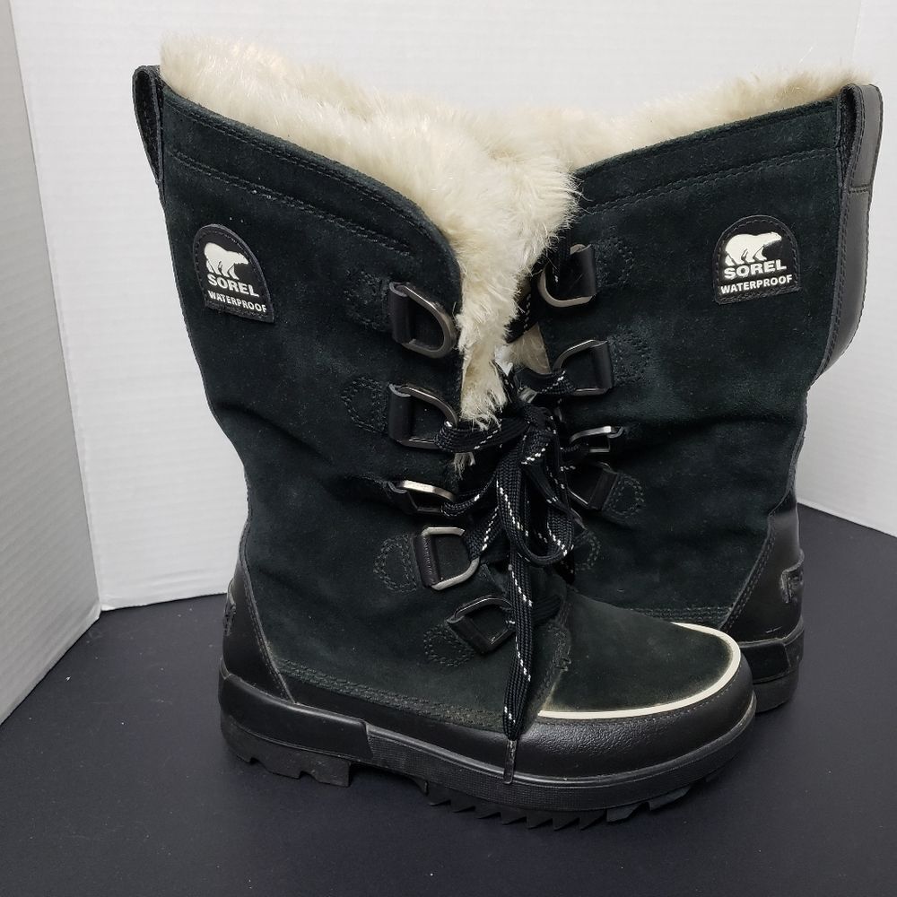 SOREL Tivoli IV Tall Waterproof Boot Suede Mid Calf Lace-Up Snow Boots Black - Picture 13 of 16